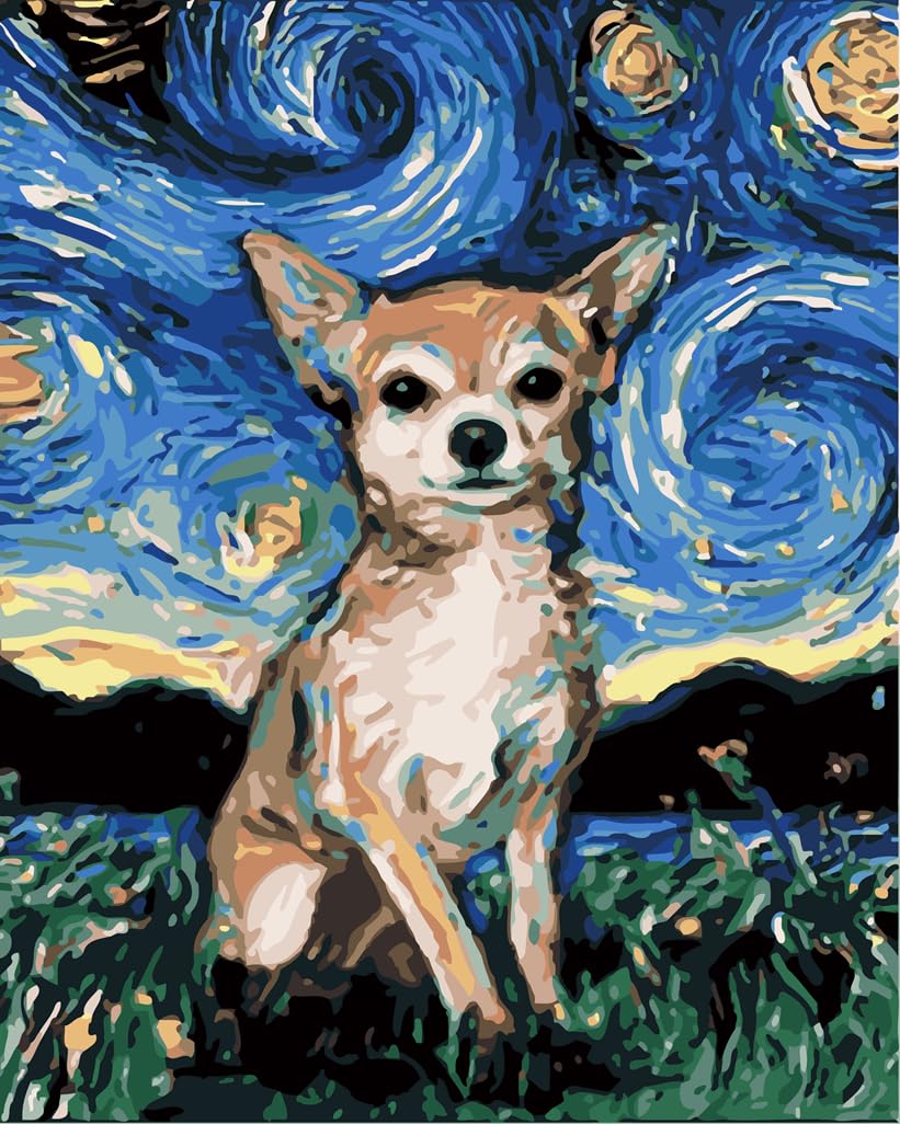 Amazon | AAJJCENS ゴッホの星空の下の長い耳の犬 数字油絵 数字